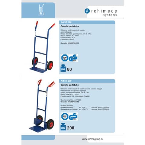 Carrello in acciaio Serena Group con doppio manico 47x47x h. 120 cm blu portata 200 kg - HT200